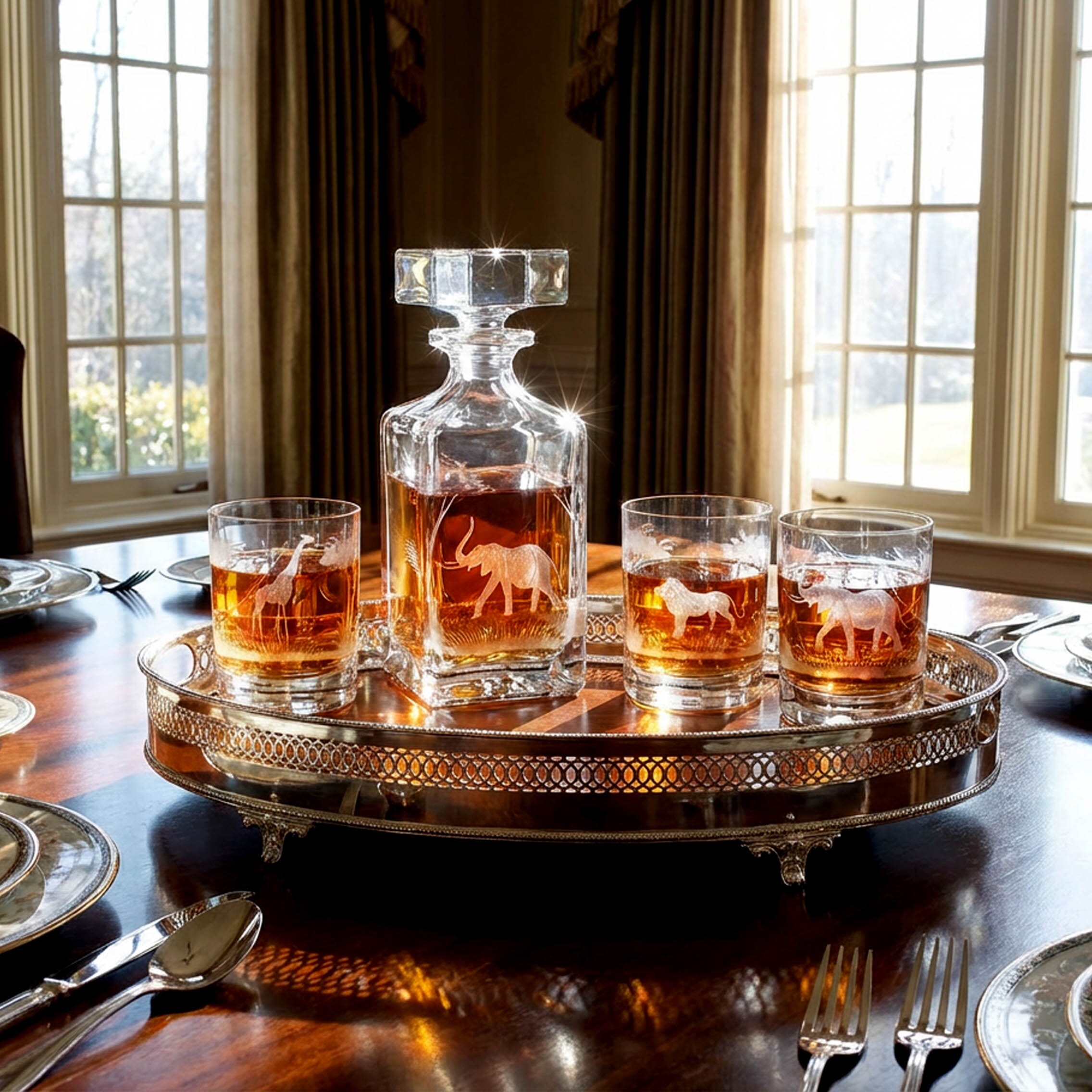 Queen Lace Crystal Double Old Fashioned, African Animals